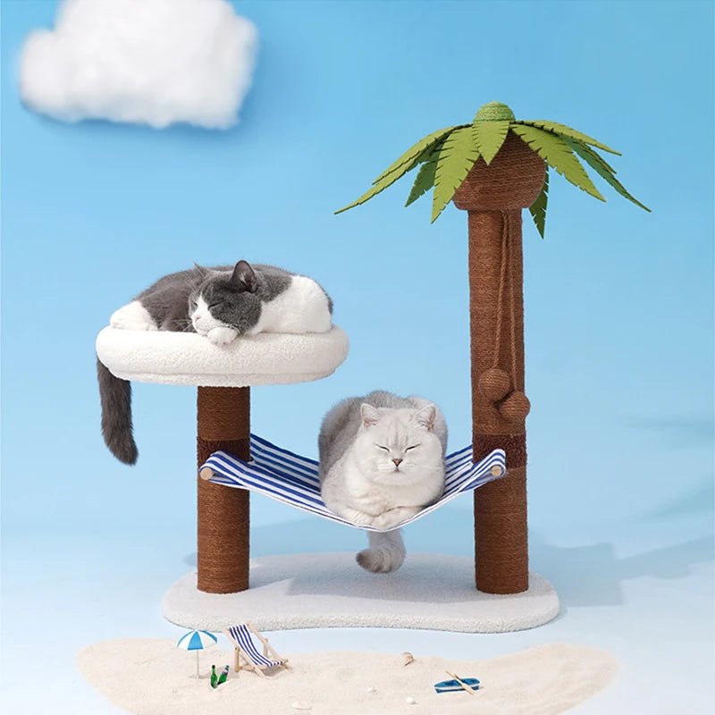 Postes rascadores para gatos, árbol de coco para mascotas, torre de modelado para rascar, marco de escalada para gatos, juguetes con hamaca y cama con estera