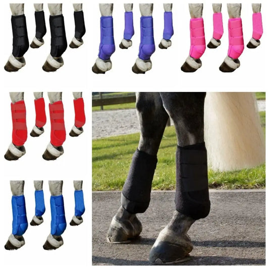 Conjunto de 4 unidades de botas deportivas de caballo de colores, equipo de soporte protector para piernas transpirable y duradero, protector cómodo para piernas traseras y delanteras de 3 tamaños