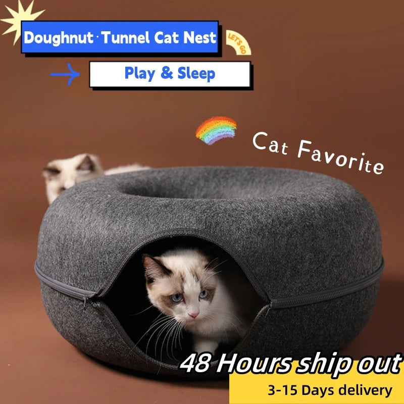 Cama para gatos Donut, túnel para Gato, juego interactivo, cama para gatos de juguete, juguete interior de doble uso, equipo deportivo para gatitos, adiestramiento de gatos, casa para gatos