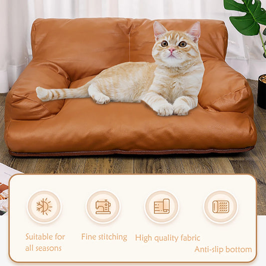 1 cama para perros y gatos, sofá cama impermeable para perros pequeños y medianos, gatos, sofá cama para mascotas con parte inferior antideslizante de cuero PU