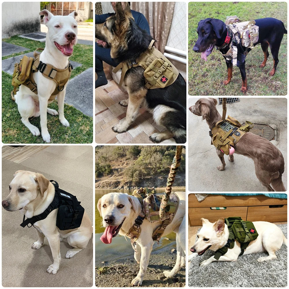 Arnés militar para perros grandes, chaleco de entrenamiento para pastor alemán K9 Malinois, conjunto de arnés y correa tácticos para perros, accesorios