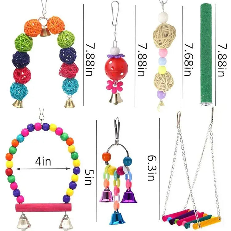 Cage à jouets pour oiseaux, 12 pièces, accessoires pour oiseaux, jouets pour perroquets en bois, pont suspendu, balançoire, Cage à boules, cloches, ensemble de fournitures pour animaux de compagnie