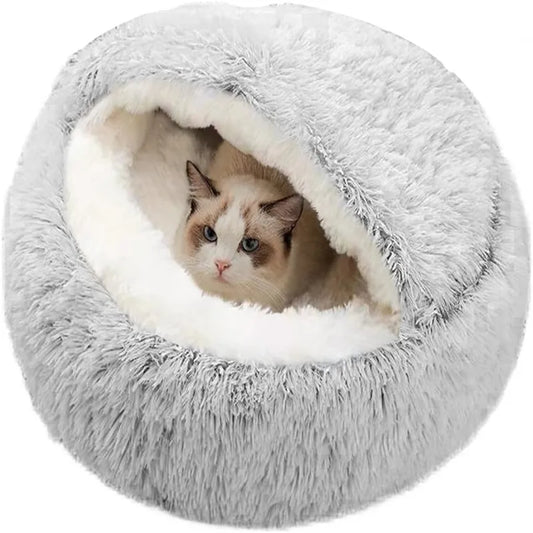 Cama para gato y perro 2 en 1, cama redonda para gato de peluche, cama cálida, cama larga suave de felpa para perros pequeños, nido para gatos, cama para dormir calentadora de Donuts