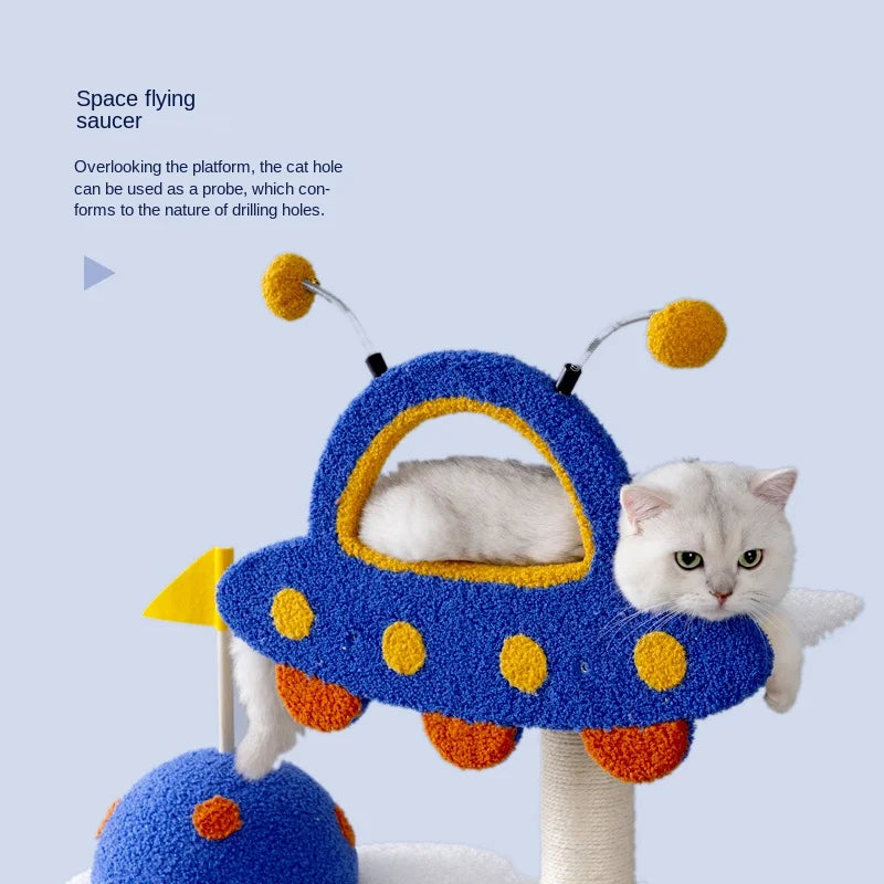 Nido de oruga para gatos, estante integrado, poste de agarre para casa pequeña, cápsula espacial de salto Vertical, suministros para gatos, rascador para mascotas, cama de juguete para gatos