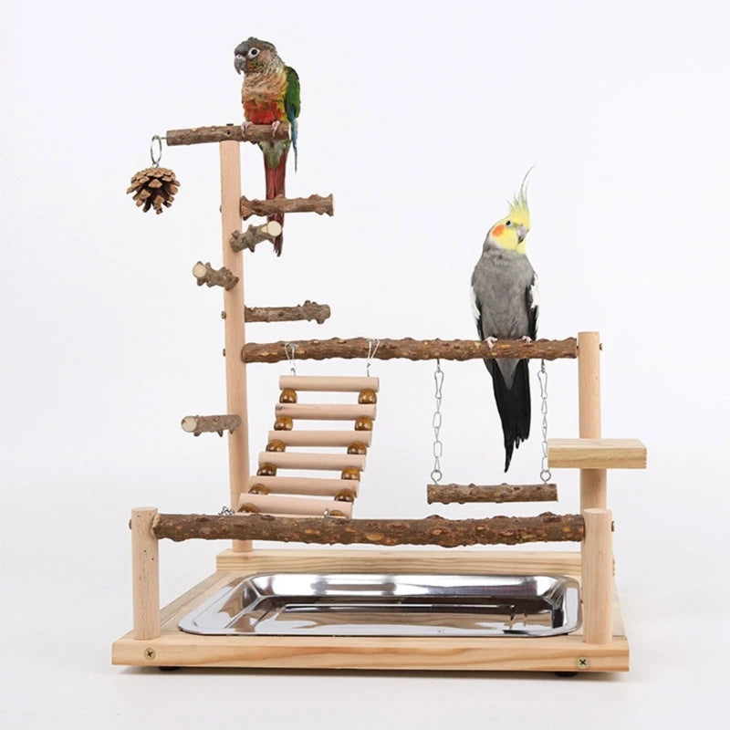 Hotsale oiseau balançoire jouet en bois perroquet perche support de jeu avec perles à mâcher Cage aire de jeux oiseau balançoire jouet en bois perroquet perche