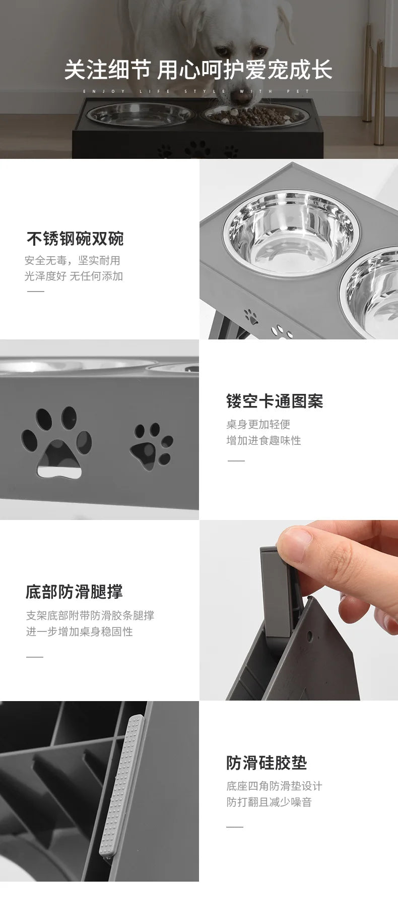 Comedero elevado ajustable para perros, cuencos dobles para alimentación de mascotas, cuencos de agua para comida para gatos con soporte, mesa elevadora de acero inoxidable