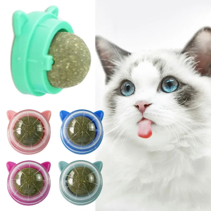 Hierba gatera Natural para gatos, Bola de pared giratoria con hierba gatera, juguetes para lamer aperitivos, Bola de nutrición saludable, Limpieza de dientes, juguete con hierba gatera, suministros para mascotas