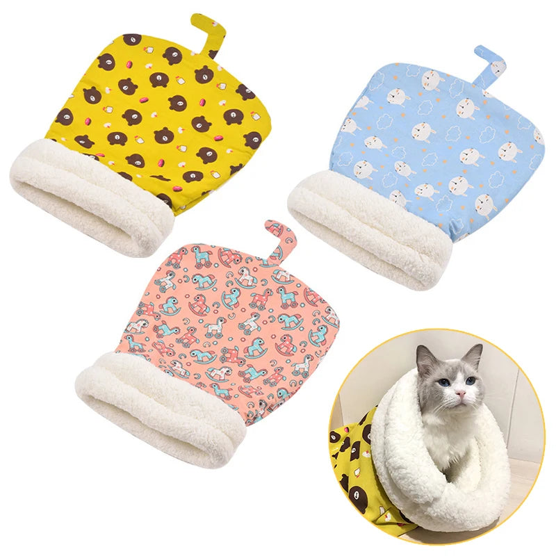 Saco de dormir de gato cálido para invierno, colcha gruesa de tacto esponjoso para mascotas, cama para gatitos y cachorros, nido suave y cómodo, suministros para mascotas