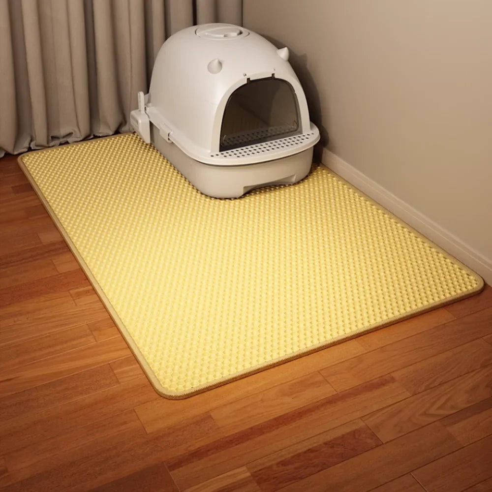 Tapis de bac à litière pour chat Double couche EVA imperméable, antidérapant, tapis de lit lavable, tapis de nettoyage sous le bac à litière pour chat