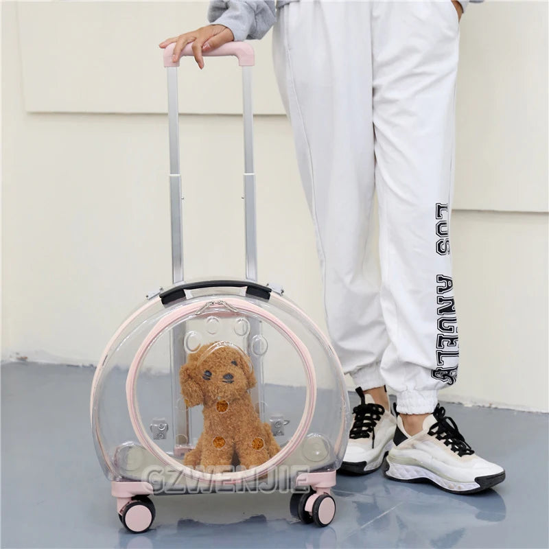 Maleta con carrito para perros Gato, equipaje con ruedas, Maleta transparente, mochila transportadora para perros, cochecito para mascotas