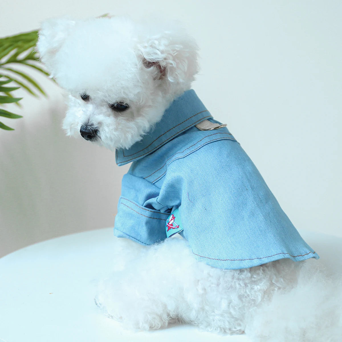 1PC Pet Apparel Dog Spring and Autumn Blue Denim Handsome Casual Shirt Coat With Drawstring Buckle For Small Medium Dogs