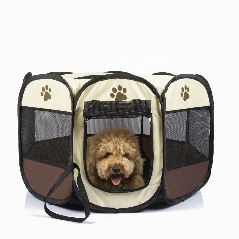 73*73*43cm salle d'accouchement octogonale pour animaux de compagnie cage pour chien nid de chat pliable tissu oxford résistant à l'eau tente pour chien aux rayures salle d'accouchement pour chat