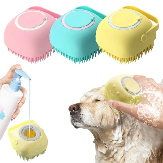 Cepillo de silicona suave para perros, champú para mascotas, masajeador, cepillo de baño, dispensador de masaje para lavado de cachorros, accesorios para cepillos de ducha y aseo