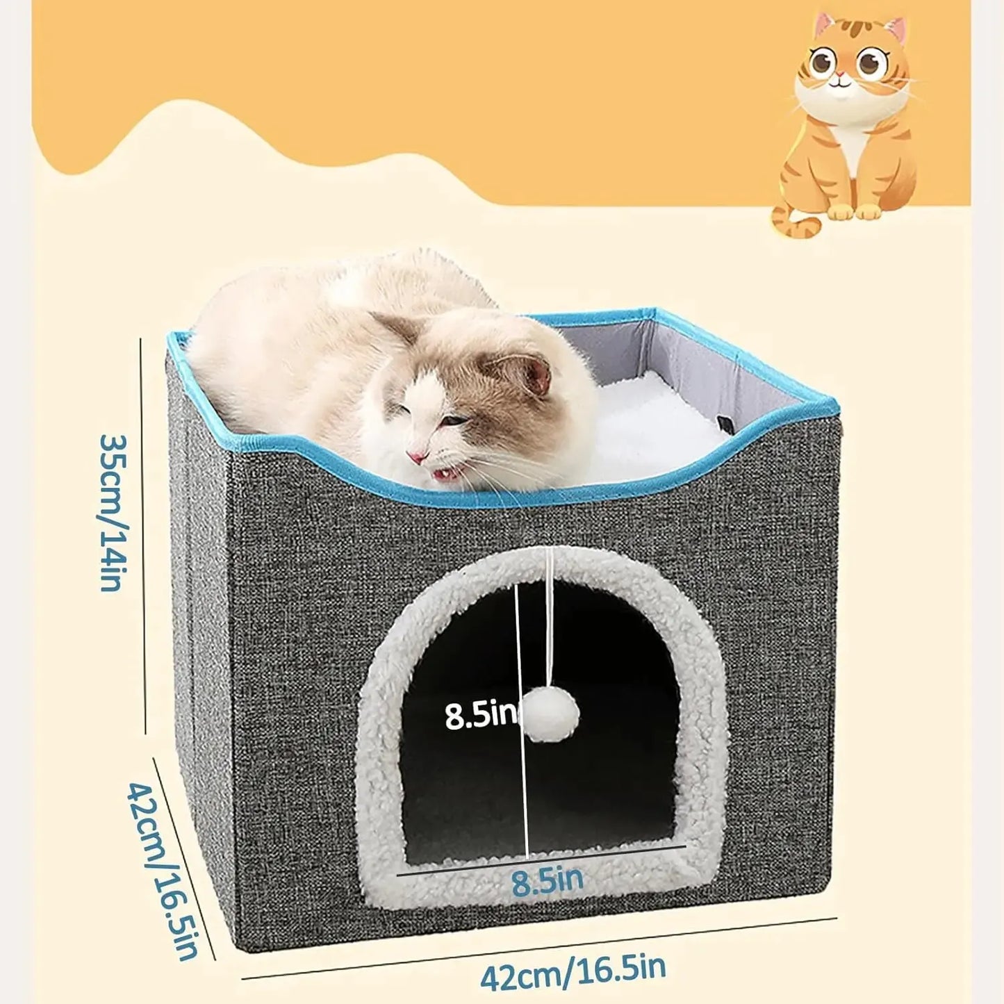 Cama grande para gatos con bola esponjosa para colgar y almohadilla para rascar, camas plegables de doble capa para gatos de interior que duermen en todas las estaciones