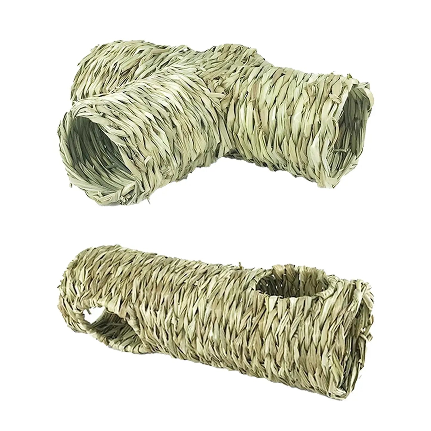 Túnel de hierba para hámster, juguete, túnel de paja, cabaña, cama de heno, cabaña, tubo de túnel de conejo duradero, juguete interactivo para conejito canario