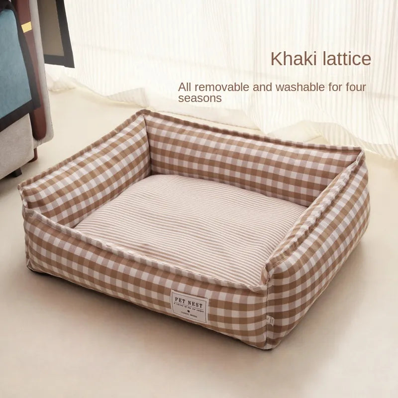 Bed for Dog Cat Pet Square Lattice Kennel Medium Small Dog Sofa Bed Cushion Pet Calming Dog Bed House Pet Supplies