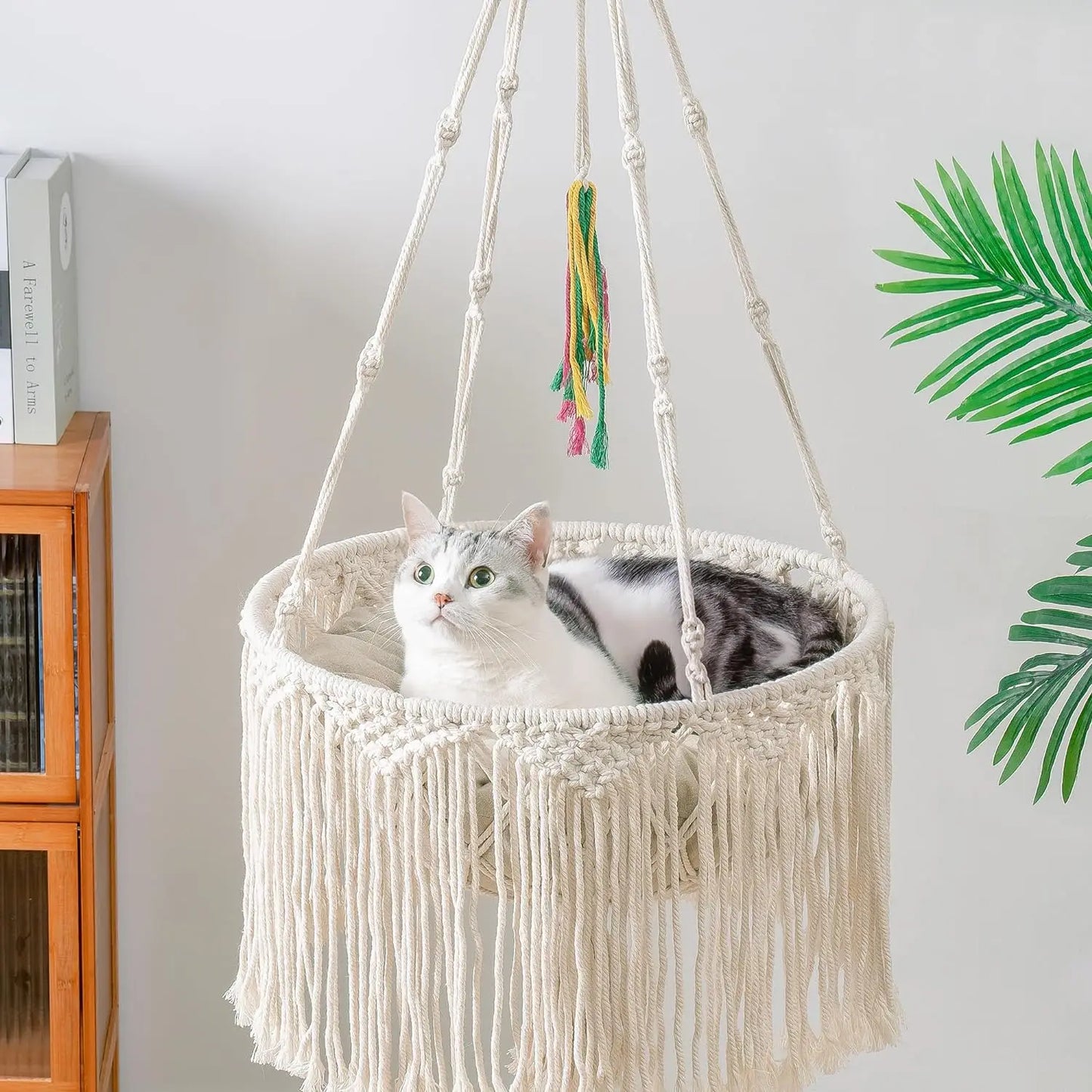 Mewoofun Macrame Cat Hammock Hanging Swing Cat Bed Basket Home Pet Cat Accessories Cat House Bed for Sleeping Playing