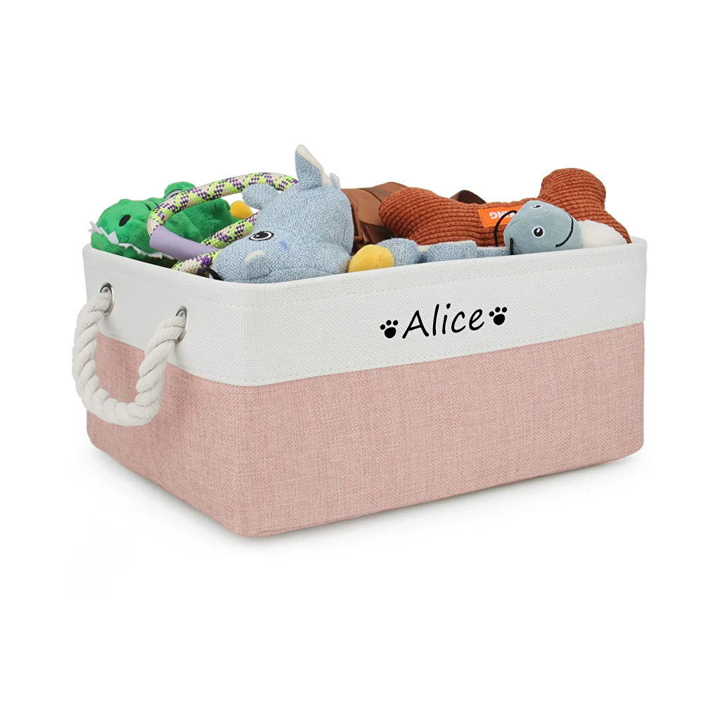 Custom Name Dog Toy Basket Cat Pet Foldable Box Print Personalized ID Storage Baskets For Clothes Pet Accessories