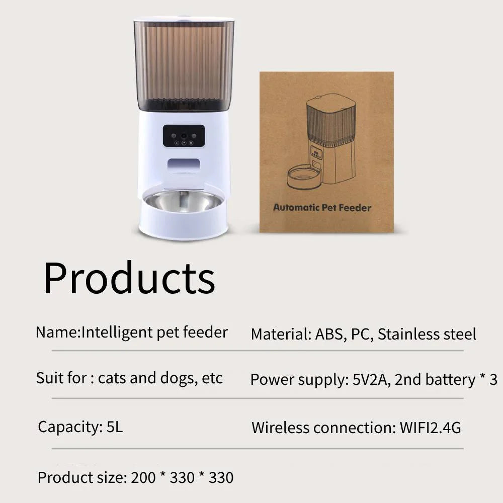 Automatic Cat Feeders with Pet Camera for Dog and Cat Night Vision Two Way Audio Video Smart WiFi Food Dispenser Remote Control