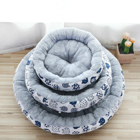 Winter Pet Dog Cat Bed Kennel Dog Round Cat Super Warm Soft Sleeping Long Plush Puppy Cushion Mat Portable Cat Supplies