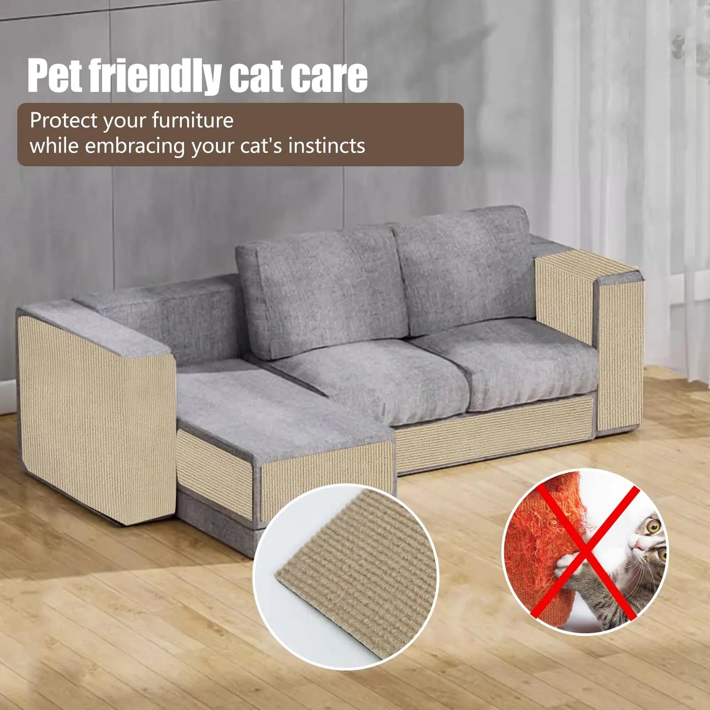 4 Pack Cat Scratch Mats Trimmable Cat Scratching Post Carpet Cover Self-Adhesive Cat Tree Furniture&Couch Protector