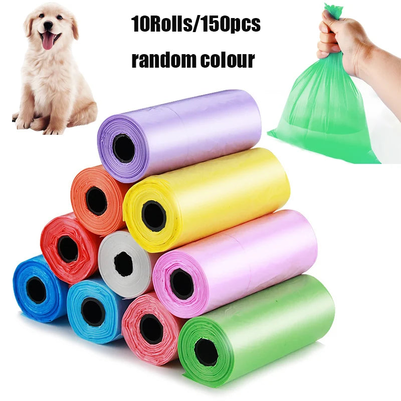 10 rollos de bolsas para excrementos de perro, bolsas para excrementos de perro ecológicas a prueba de fugas, 15 bolsas/rollo, bolsa de basura limpia para perros al aire libre