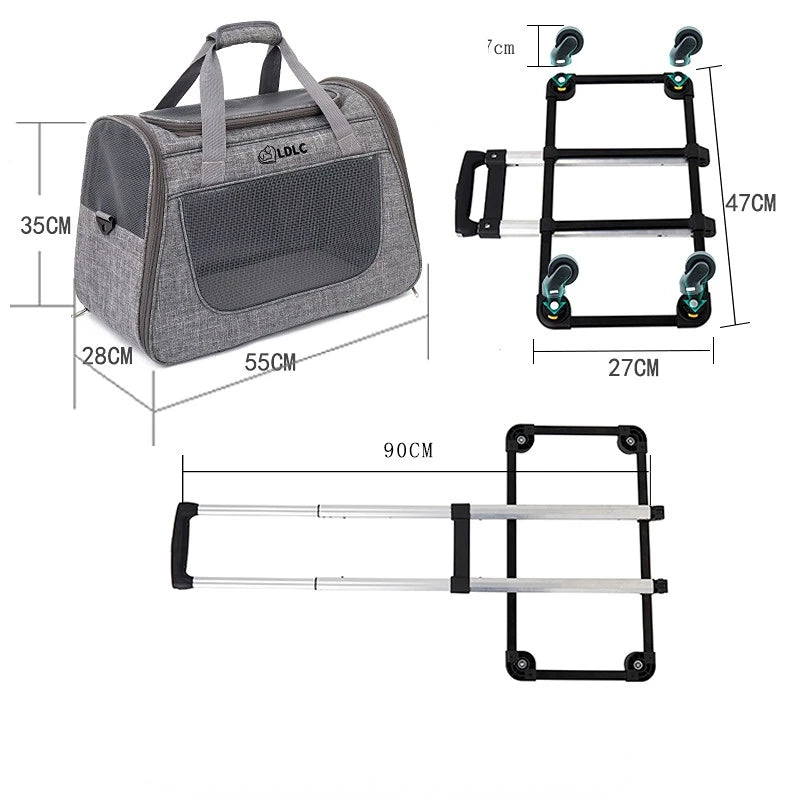 Transportín portátil para cachorros, caja con varilla de tracción, cubierta de carrito para mascotas, bolsa de transporte de viaje para gatos, bolso con jaula para gatos, mochila transpirable para perros