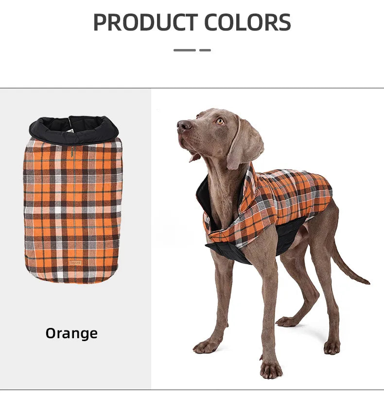 Waterproof Dog Jacket Checked Pattern Reversible Dog Clothes for Small Medium Large Dogs Soft Warm Dog Coat with Flexible Chest