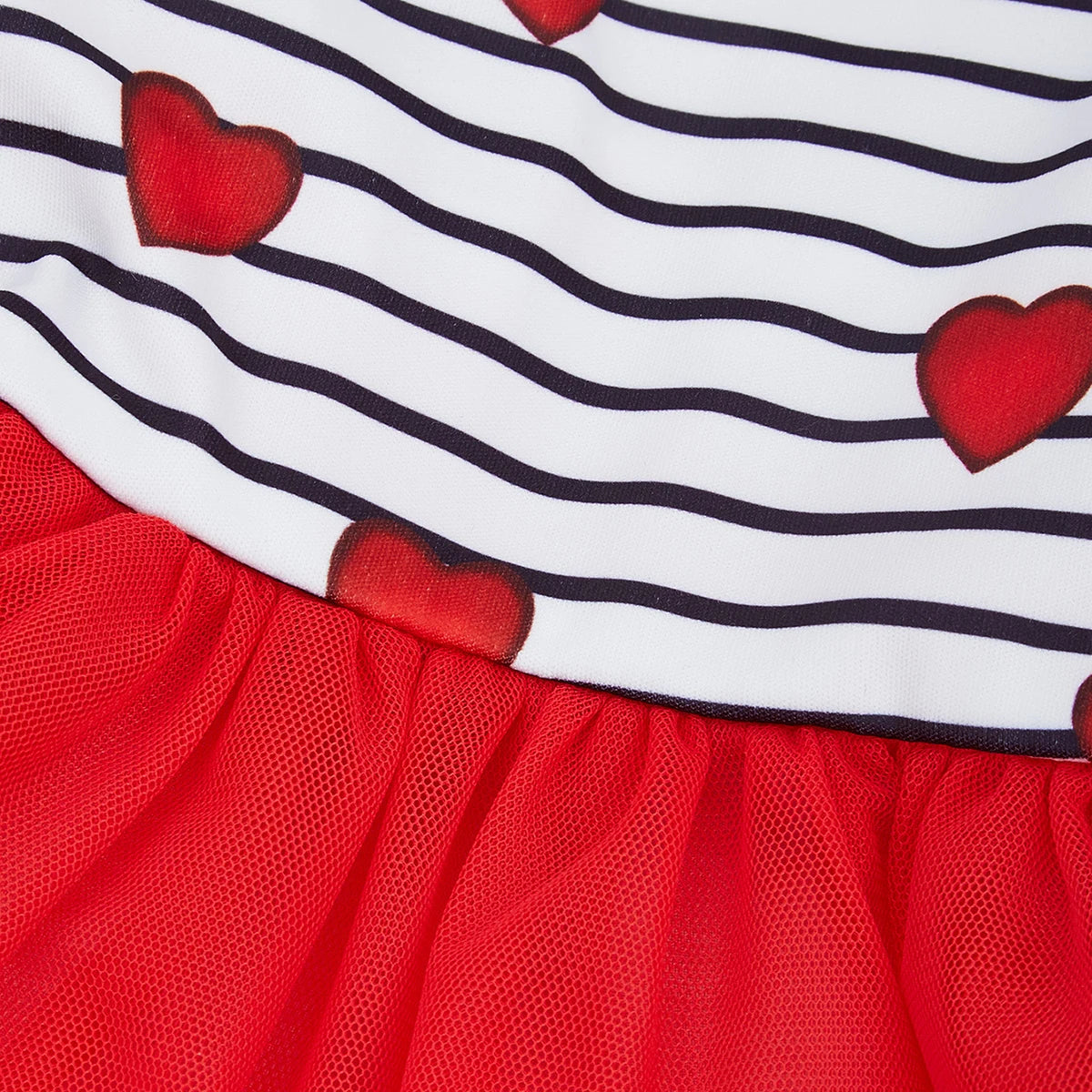 Stripe and Red Hearts Valentine's Day Dog Tulle Dress, Flutter Sleeve Dog Clothes for Small Dogs Girl, Cat Apparel