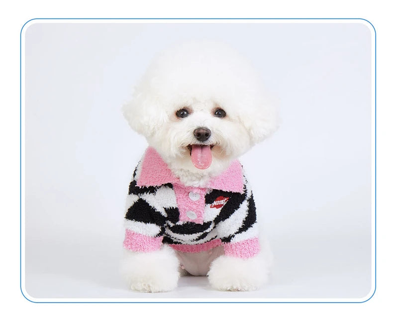 Winter Fleece Dog Sweaters Cat Warm Thicken Fashion Clothing Black and White Rhombus Print Pet Clothes Puppy Dogs Pullover Style