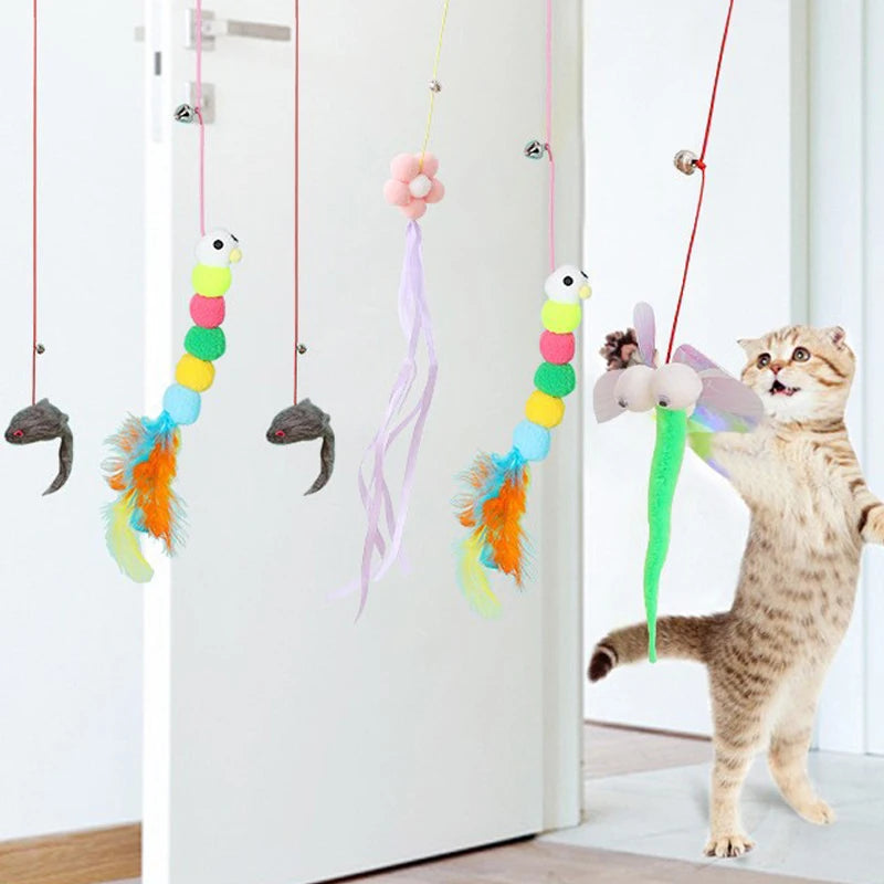 Fun simulation of mouse and cat toys, cat, kitten, rope, mouse, caterpillar, interactive toy, telescopic hanging door, pet toy