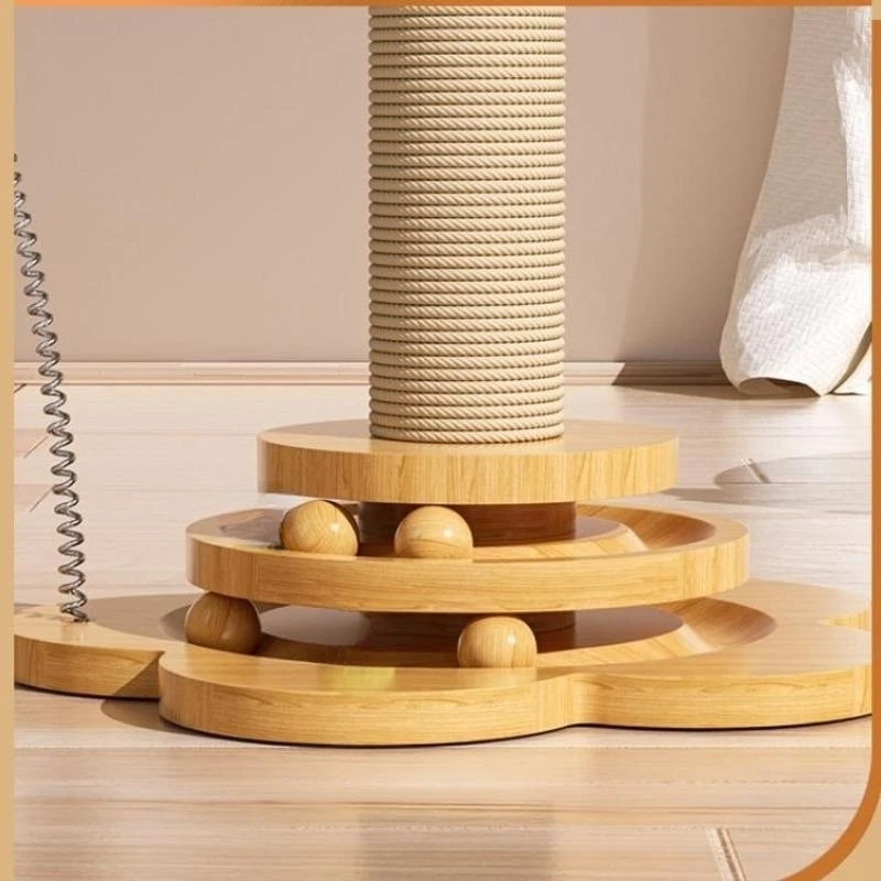 Juguete para gatos, plataforma giratoria de madera maciza para gatos, divertidas bolas de palo para gatos, tabla de rascado de Sisal duradera, suministros para gatos, columna de agarre para gatos