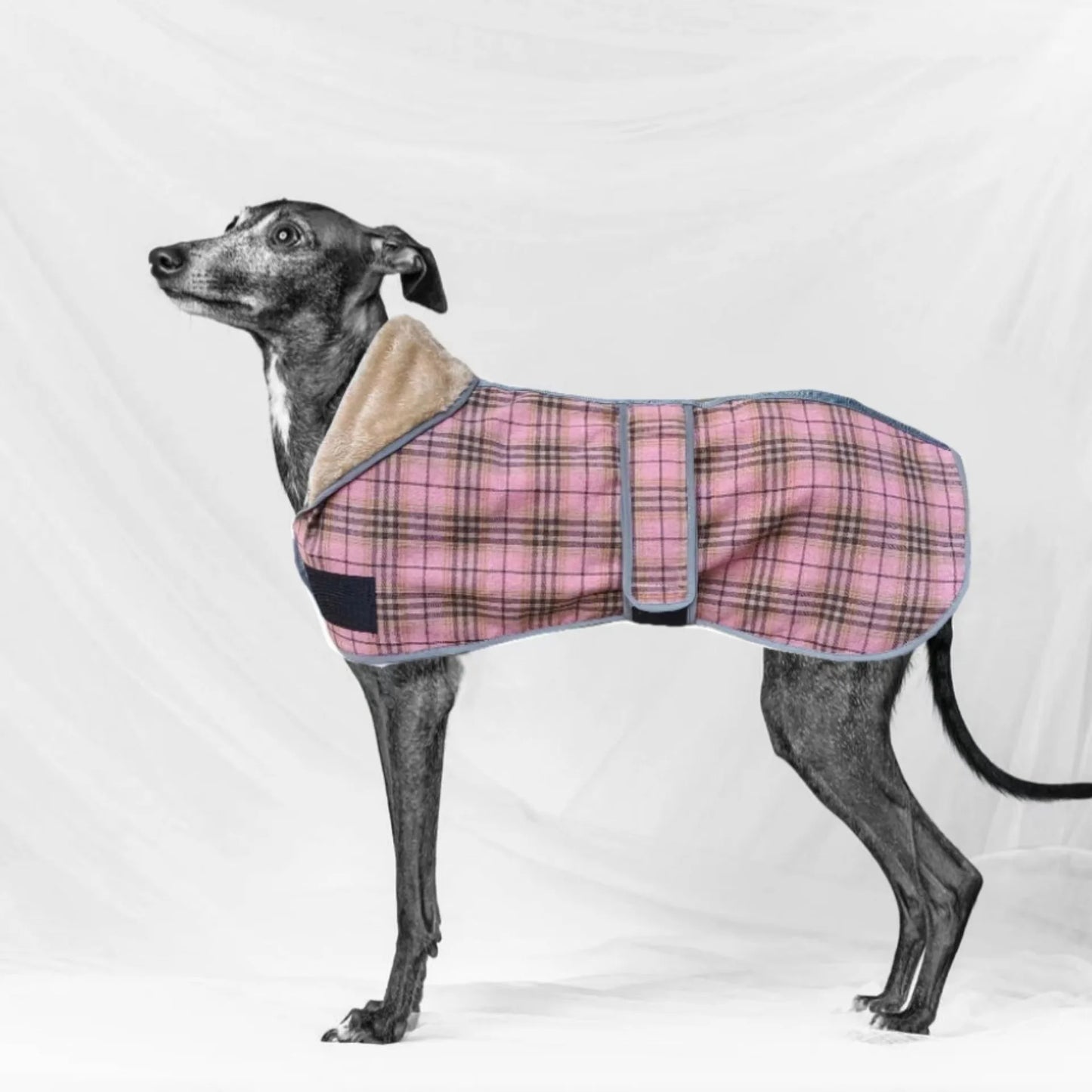 Abrigo para perros de primavera y otoño, ropa reflectante suave y cálida para perros medianos y grandes, chaqueta de lana a cuadros de estilo británico para mascotas, estilo de moda de galgo