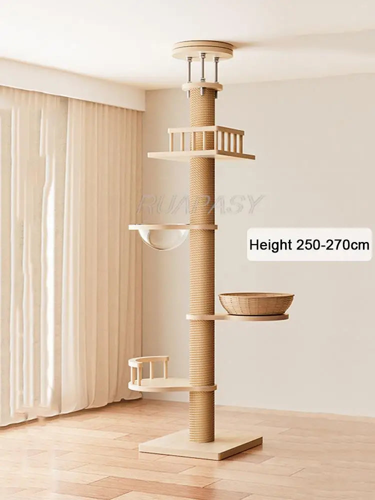 Adjustable Climbing Cat Tree House Tower Toys Floor to Ceiling Multi-Level Condo With Scratching Post Hammock Pet Cat Shelf