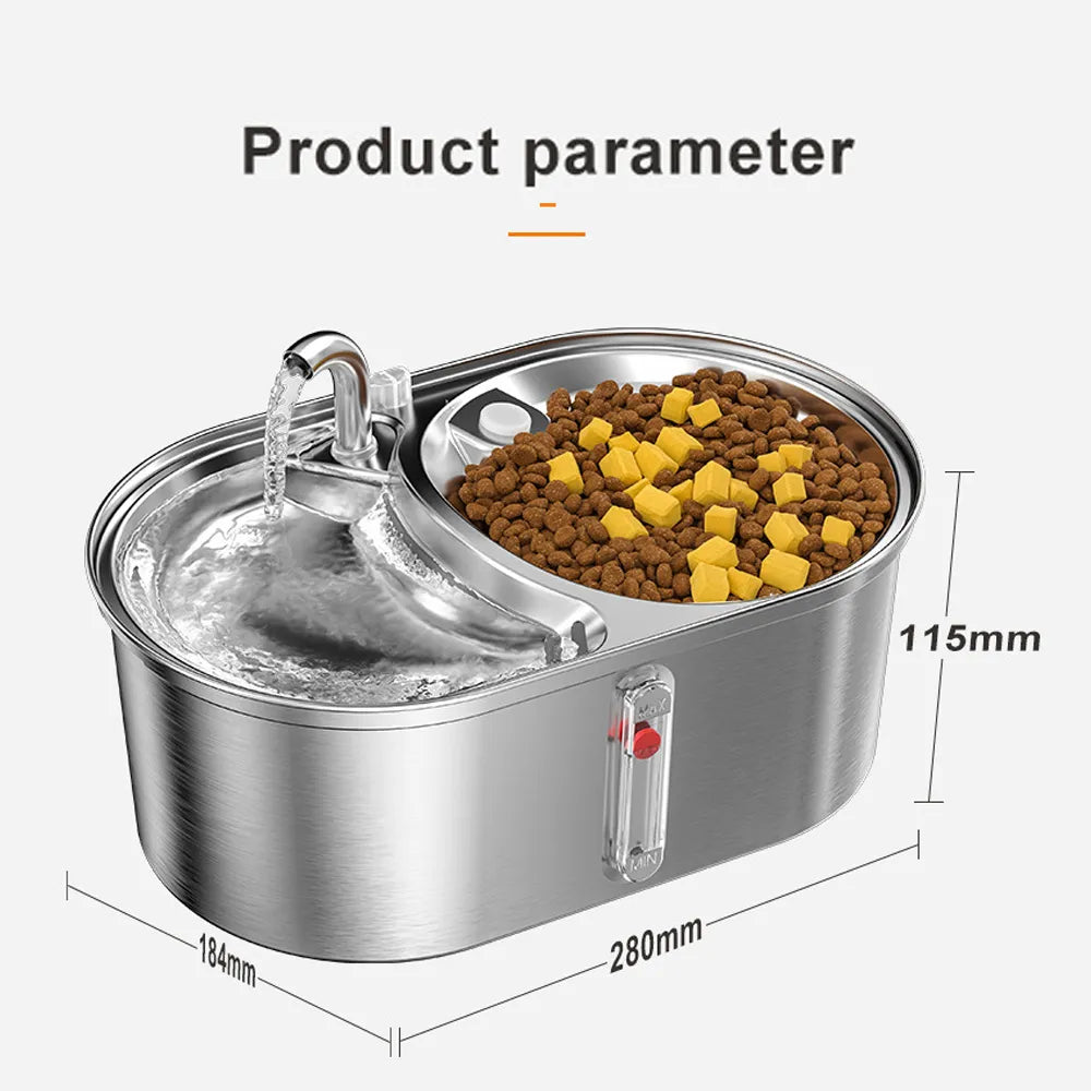 Alimentador de agua para gatos de gran capacidad de 3L, cuenco doble de acero inoxidable, cuenco de agua potable inteligente, fuente para perro, dispensador de agua