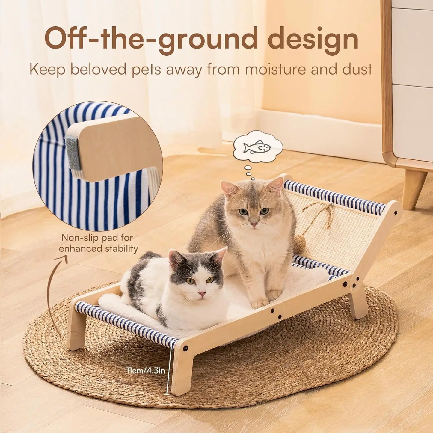 Mewoofun-Silla de playa para gatos, cama elevada para gatos con rascador de Sisal, Mini silla de playa con estera, casa nido para dormir, verano, todas las estaciones