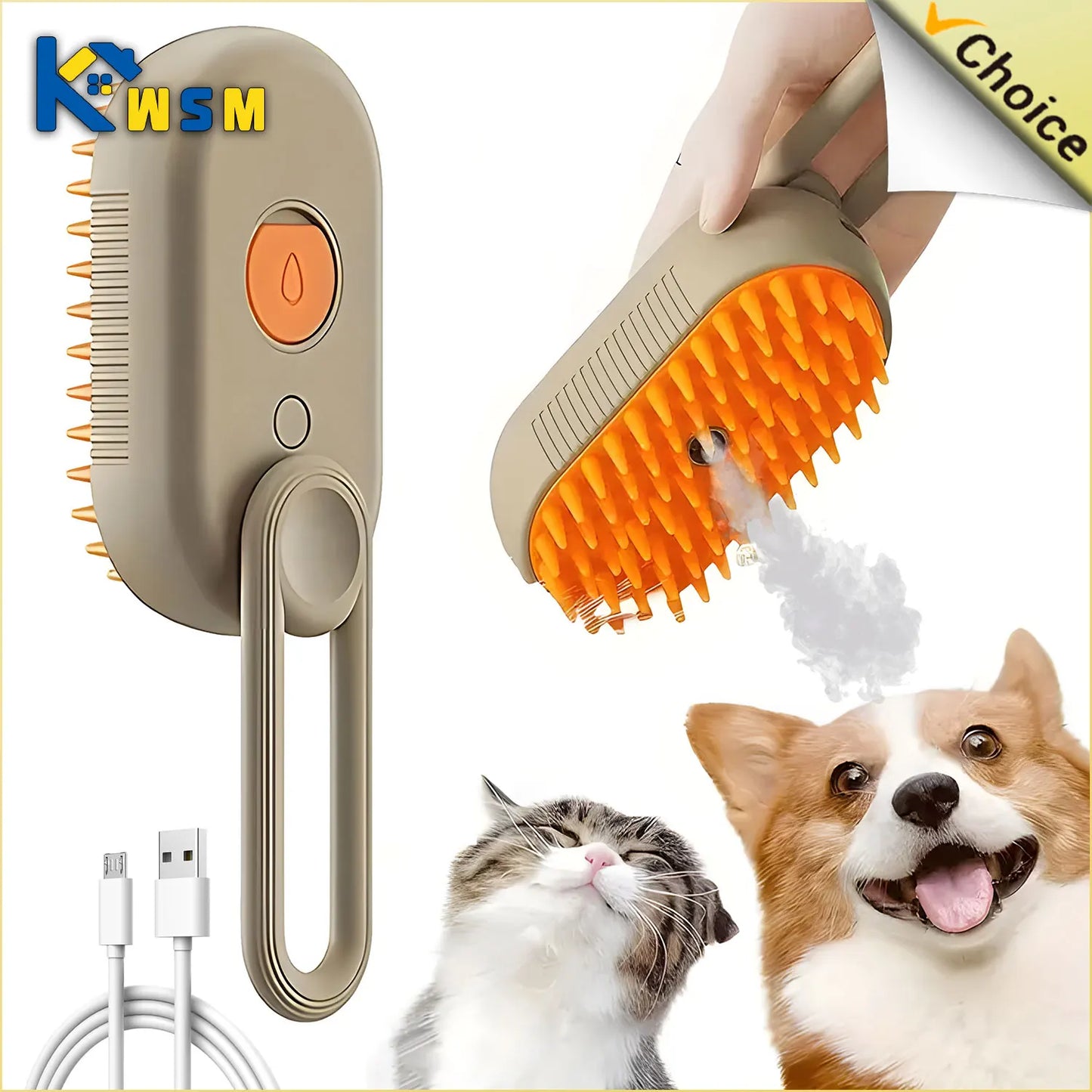 Cepillo de vapor para perros, cepillo eléctrico para el pelo de gatos con pulverizador, cepillo de vapor para perros 3 en 1 para masaje, cuidado de mascotas, eliminación de pelo enredado y suelto