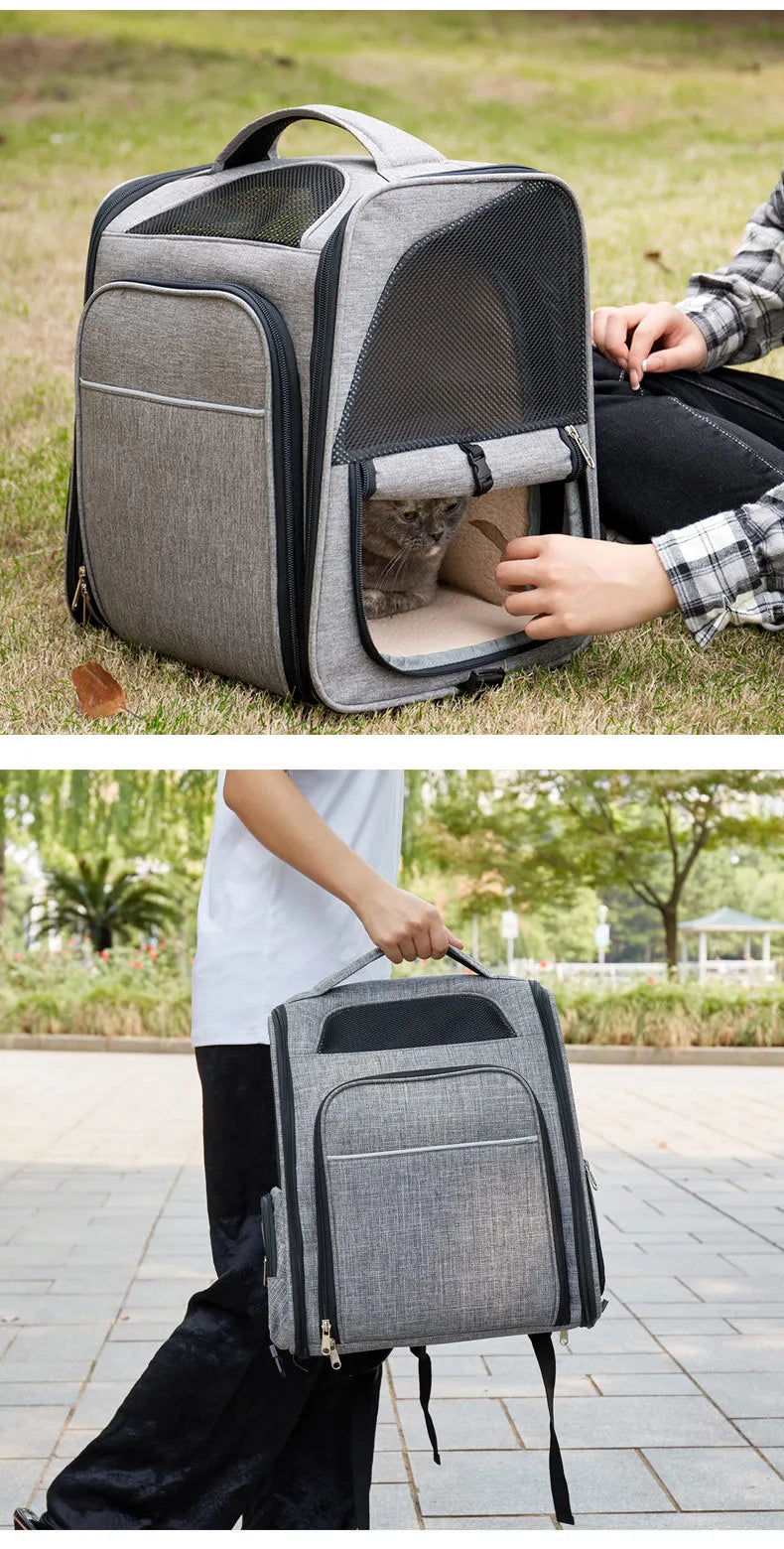 Cat Carrying Bags Breathable Pet Outgoing Travel Backpack Expandable Puppy Kitten Carriers Foldable Cats Large Capacity Bag