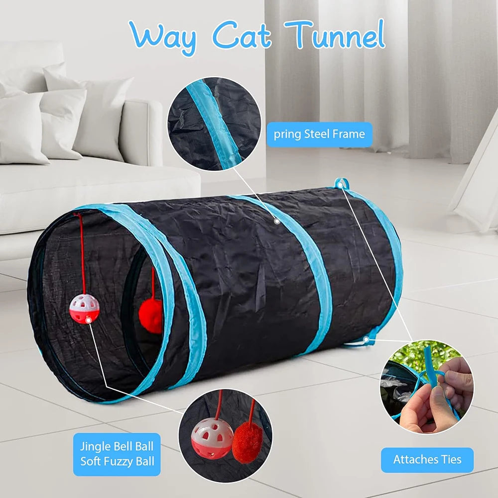 Túneles para gatos para interiores, túnel para gatos, juguetes para gatos, tienda de juegos plegable para gatos, juguete interactivo, laberinto, casa para gatos, cama con bolas