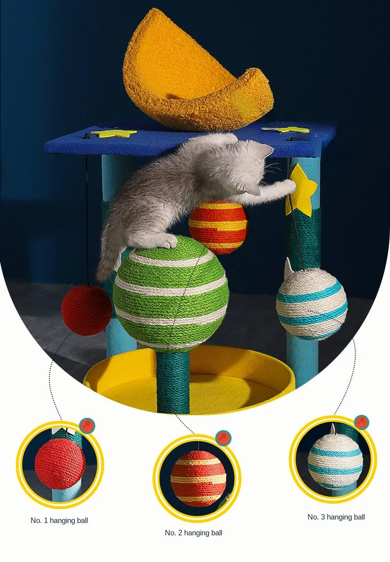 Creative Planet Trepador para Gatos, Árbol para Gatos Pequeño, Tabla Rascadora para Mascotas de Sisal Integrada, Rascadores de Torre para Mascotas, Cama de Juguete con Nido para Parque Infantil