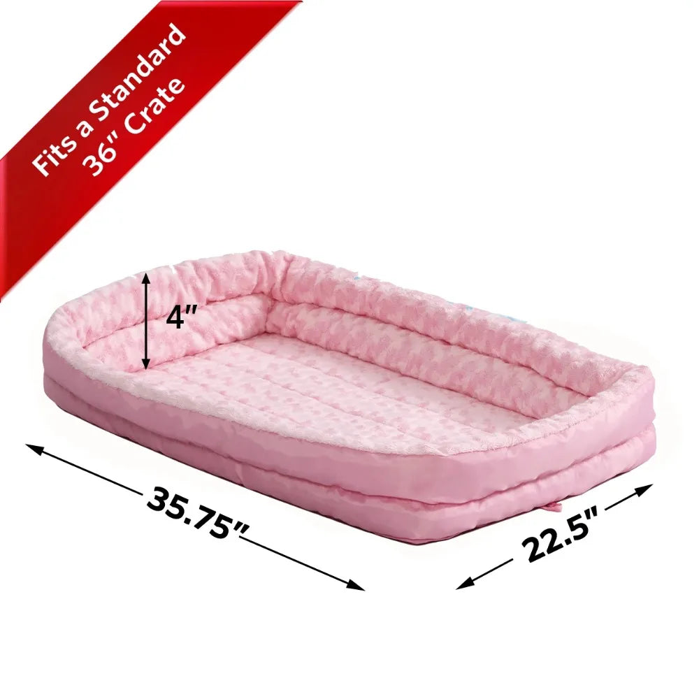 Double Bolster Dog Bed & Crate Mat Pink Free Delivery Kennel for Indoor Dogs Pet Accessories Supplies Sleeping Products Home