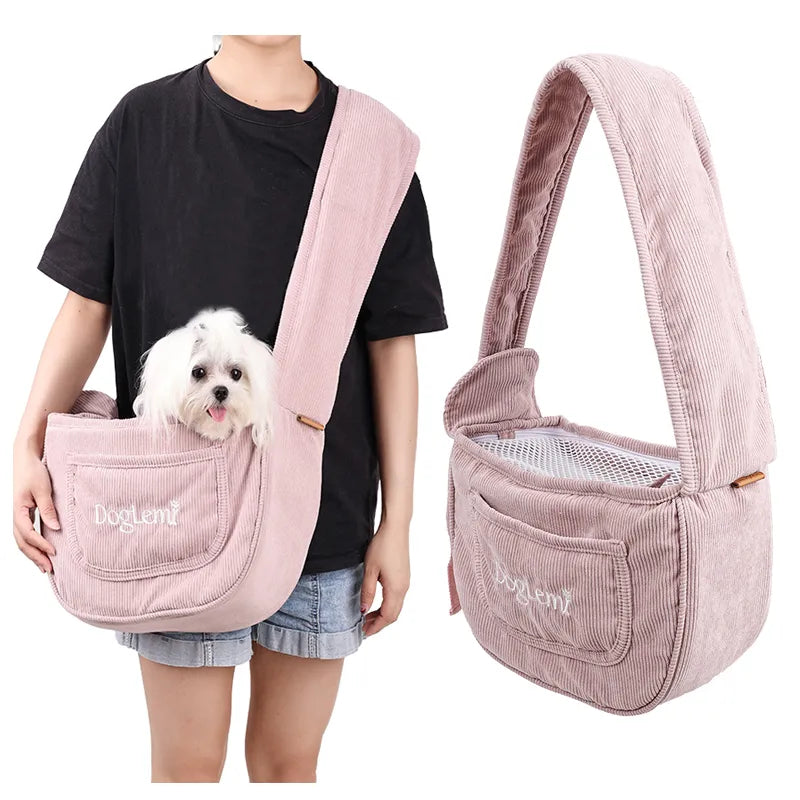 Carrier Bag for Cat and Small Dogs Light Weight Pet Shoulder Bag Washable Corduroy Breathable Travel Bag for Chihuahua Yorkshire