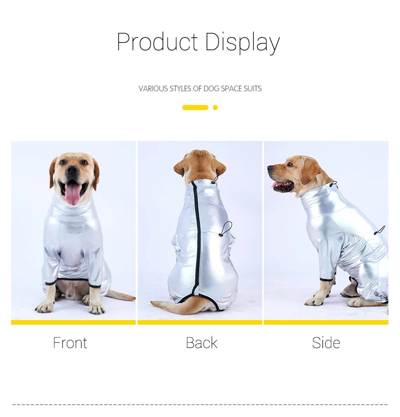 Waterproof Dog Jumpsuit for Girl or Boy Dogs Warm Spring Pet Clothes for Medium Big Breed Closed Belly Silver Space Dog Costume