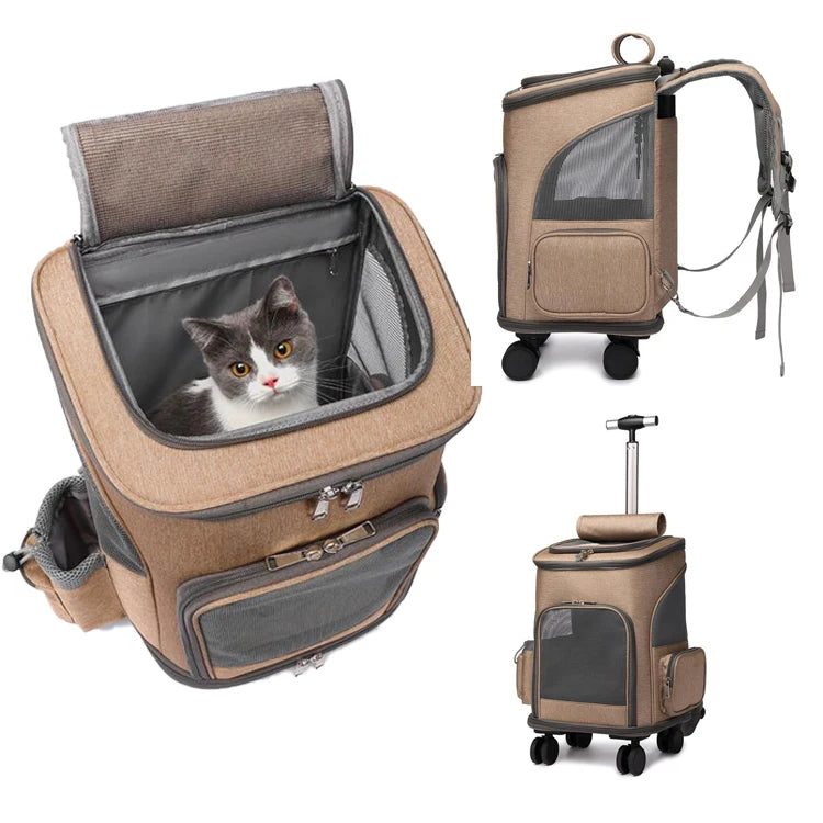 Nouveau voyage de luxe personnalisé amovible roulant 4 roues maille chien chat sac à dos Cage chariot poussette transporteur pour petits chiens