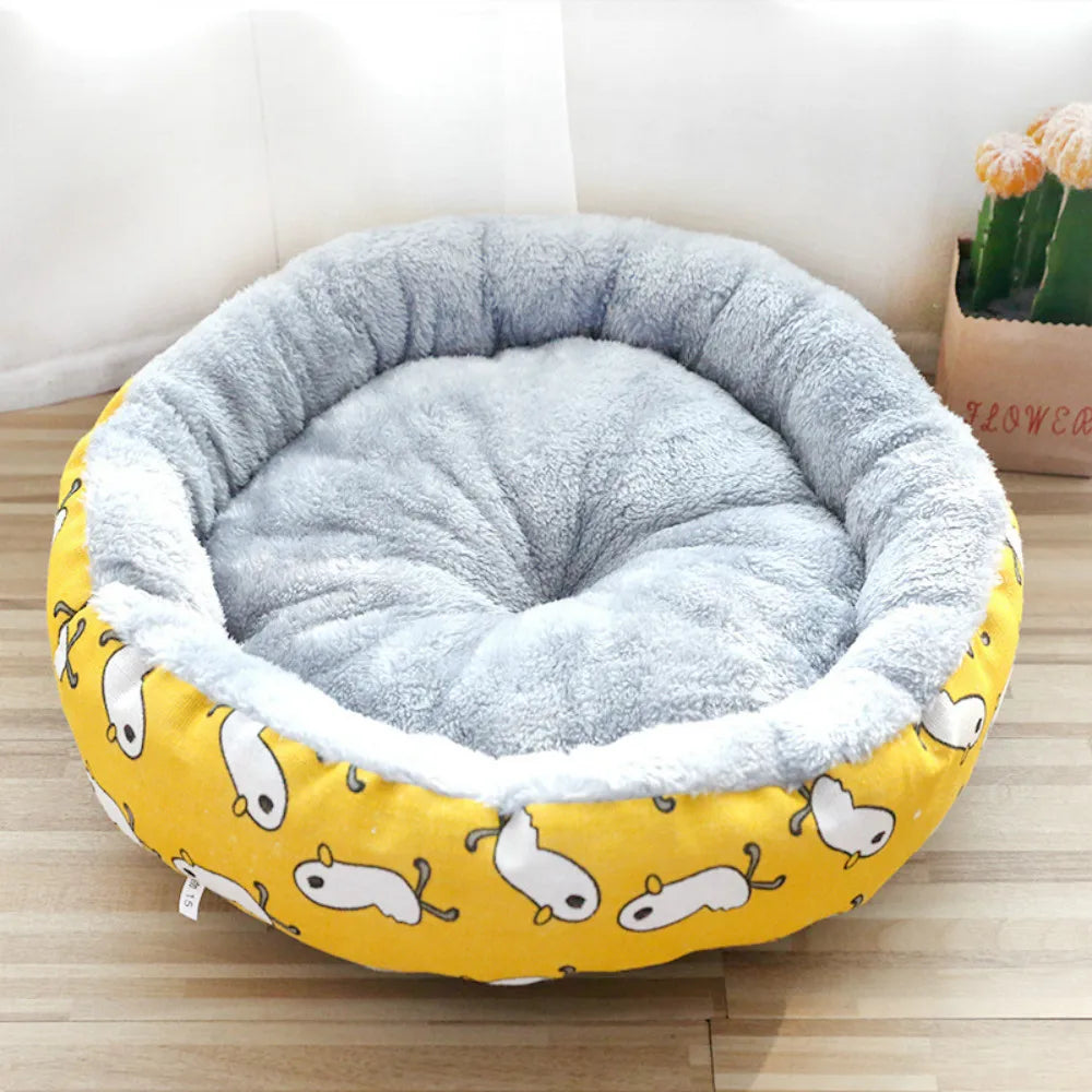 Winter Pet Dog Cat Bed Kennel Dog Round Cat Super Warm Soft Sleeping Long Plush Puppy Cushion Mat Portable Cat Supplies