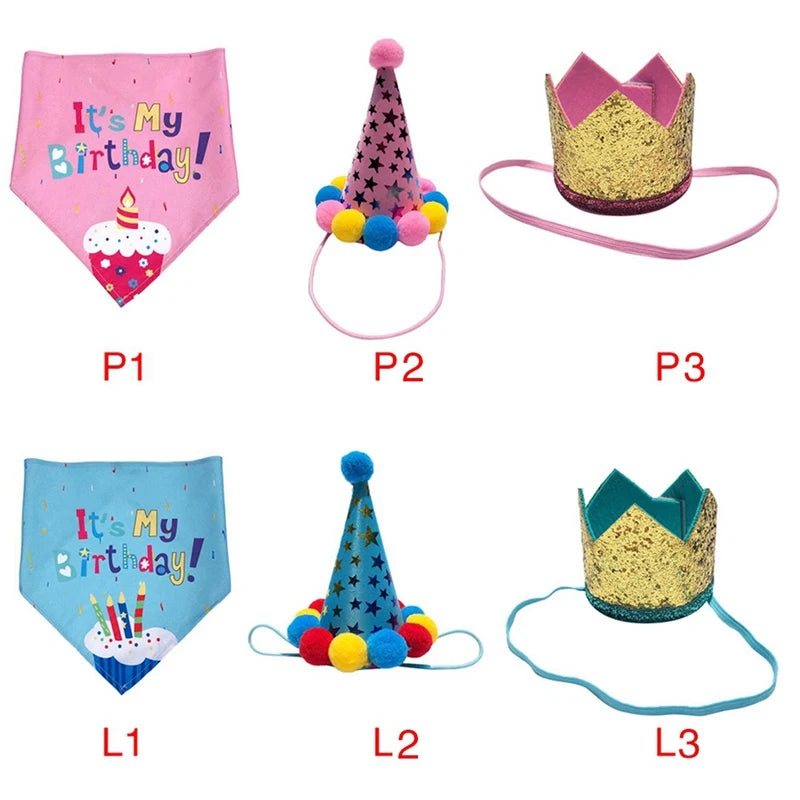 Pet Birthday Hats for Boys Girls Holiday Party Apparel Accessories for Small Medium Large Puppies Cats Doggies Cone Hat Bandana