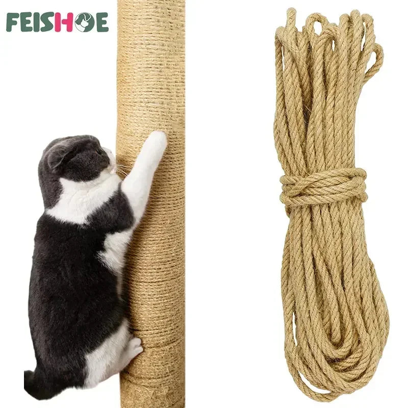 Cuerda rascadora para gatos de Sisal Natural de 10M, cuerda para rascar árboles, juguete DIY, garra de pata, Protector de muebles, poste para rascar, accesorios para gatos