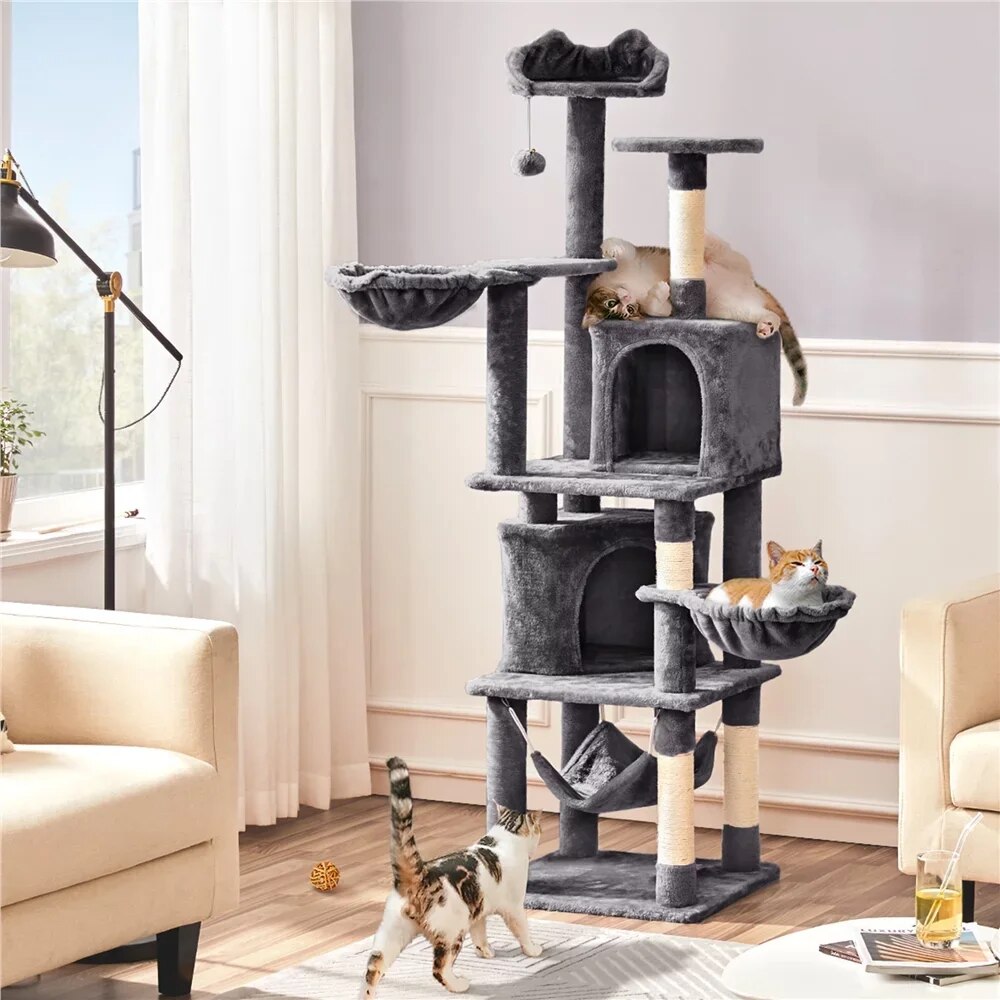 Torres de árbol para gatos de varios niveles con condominio doble para gatos gatitos, gris oscuro, juguetes para gatos, para que los gatos puedan jugar felices en casa