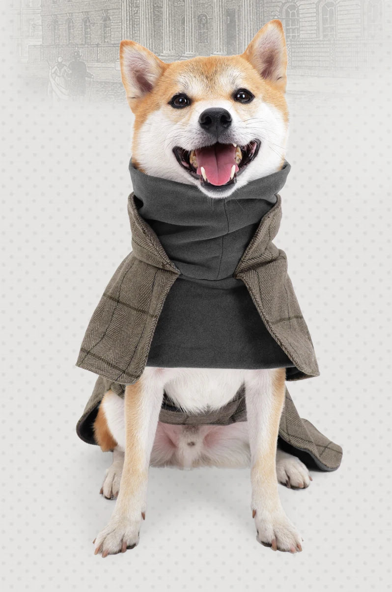 Veste coupe-vent à carreaux pour chiens mâles, style britannique, manteau chaud pour chien, doublure polaire, réglable, robe formelle de vacances, style tendance, automne hiver