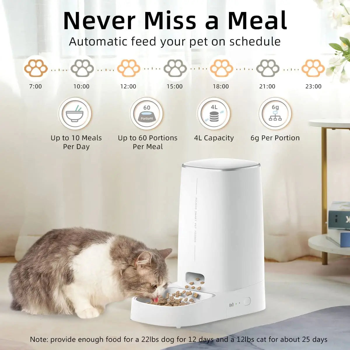 ROJECO-comedero automático para gatos, WiFi inteligente, dispensador de croquetas de comida para gatos, Control remoto, alimentador automático para gatos y perros, accesorios para comida seca